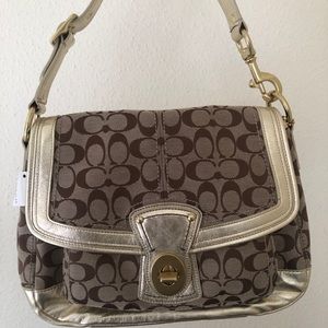 COACH | Monogram Flap Bag with Gold Leather